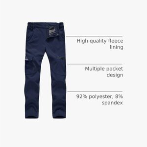 Women's Navy Elastic-Waist fleece-lined Pants with Side Pockets